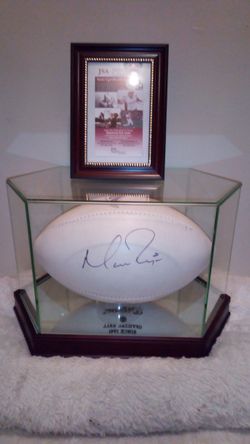 Authentic hand sighed Matt Ryan football in mirrored display case with JSA certificate of authenticity
