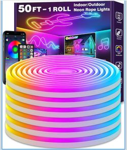 50Ft Neon Rope Lights,Flexible Led Rope Lights Control with App/Remote,Multiple Modes Rope Lights,IP65 Outdoor RGB Led Neon Lights Waterproof,Music Sy