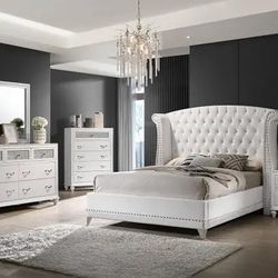 New 5 Piece Tufted Headboard Bedroom Set.  White Or Black.  Free Delivery!