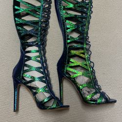Blue-Green Gladiator Heels, Party Shoes 