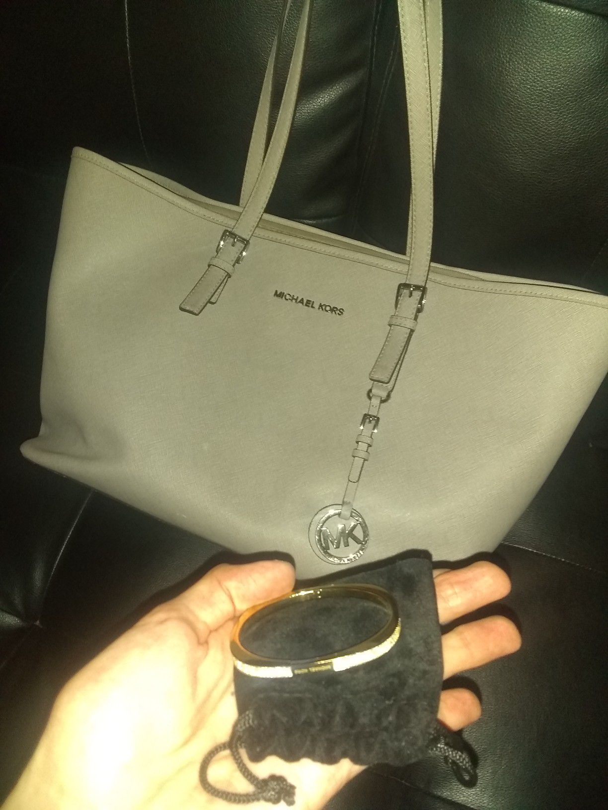 Michael Kors bag & Gold MK hinged bangle bracelet