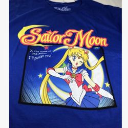 Sailor Moon "In the Name of the Moon" Anime T-Shirt Graphic Tee Blue Adult XL