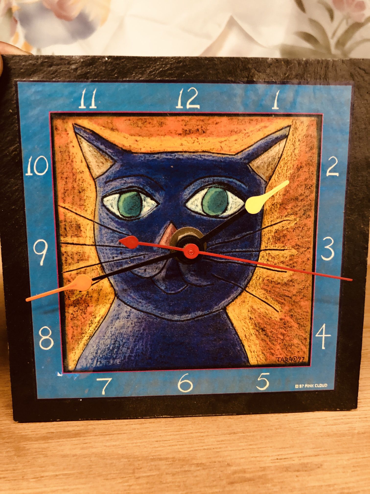 Antique Square Ceramic Wall Clock Hand Painted Artist Signed 