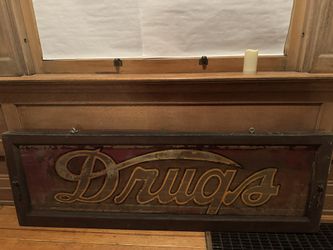 Antique Painted Glass Drugstore Sign
