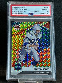 2021 Mosaic 💥 Steve Largent 💥 Fusion Red/Yellow Choice Prizm 37/80 PSA 10 💎 Mint Pop 1! - Seattle Seahawks