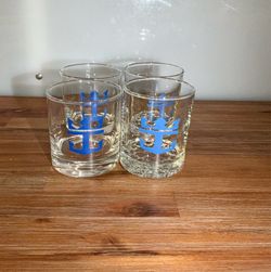 4 Royal Caribbean lowball glasses, rocks glasses with a pebble-textured base