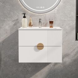 24'' Bathroom Vanity Cabinet with Sink Como, Wall Mounted Floating Cabinet with 2 Drawers, Soft-Close System, Metal Handles,U-Shaped Drawer Design(Whi