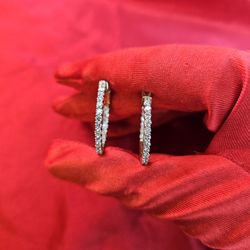 14k White Gold Diamond Fashin High Hoop Earrings 2 1/5 ctw
