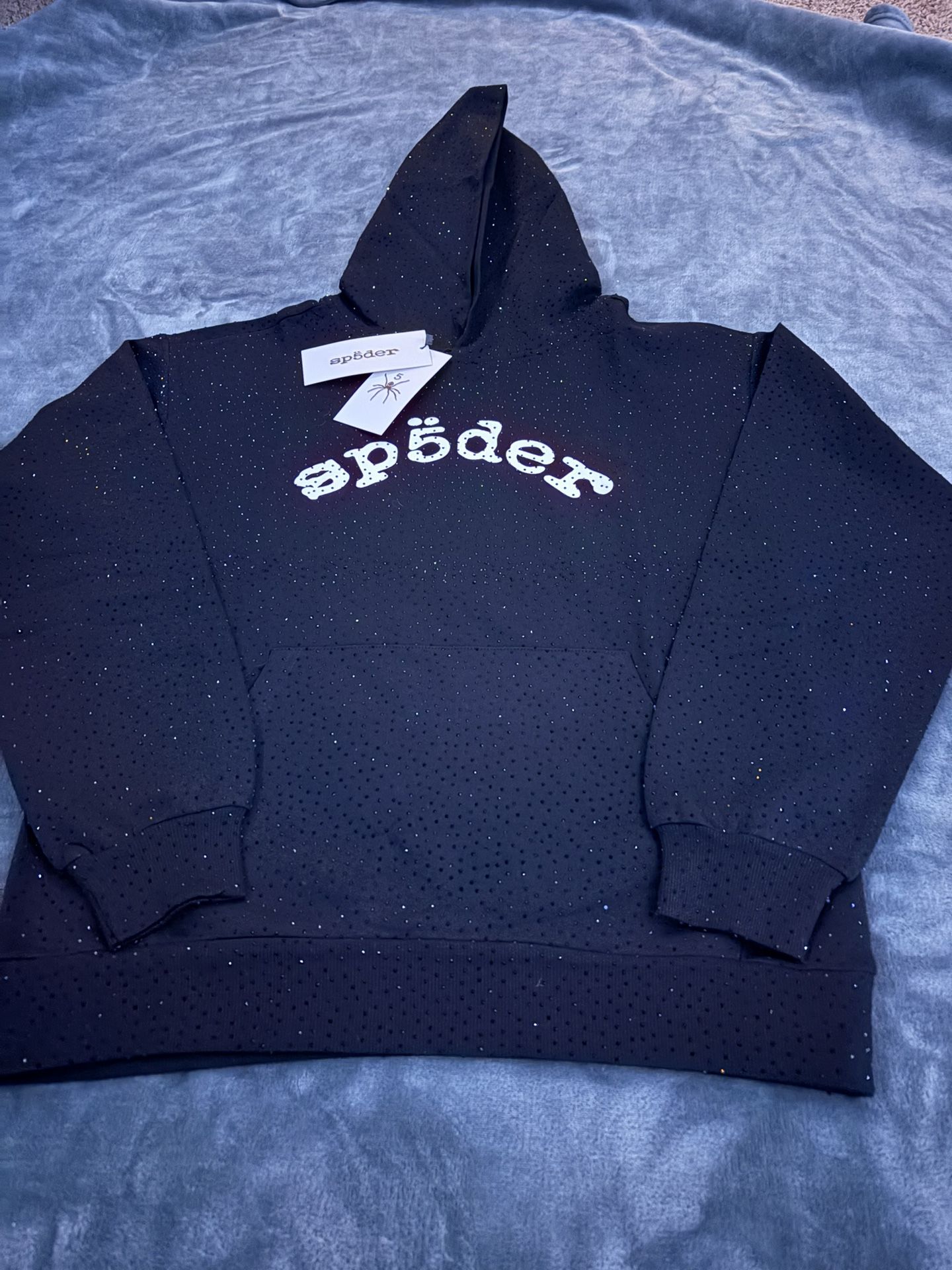 Black Shiny Sp5der Hoodie Medium. Never Worn With Tags