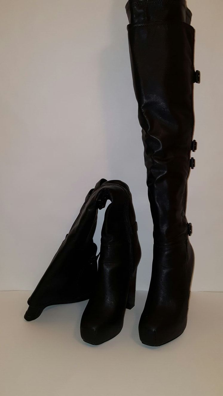 Black Leather Thigh High Boots