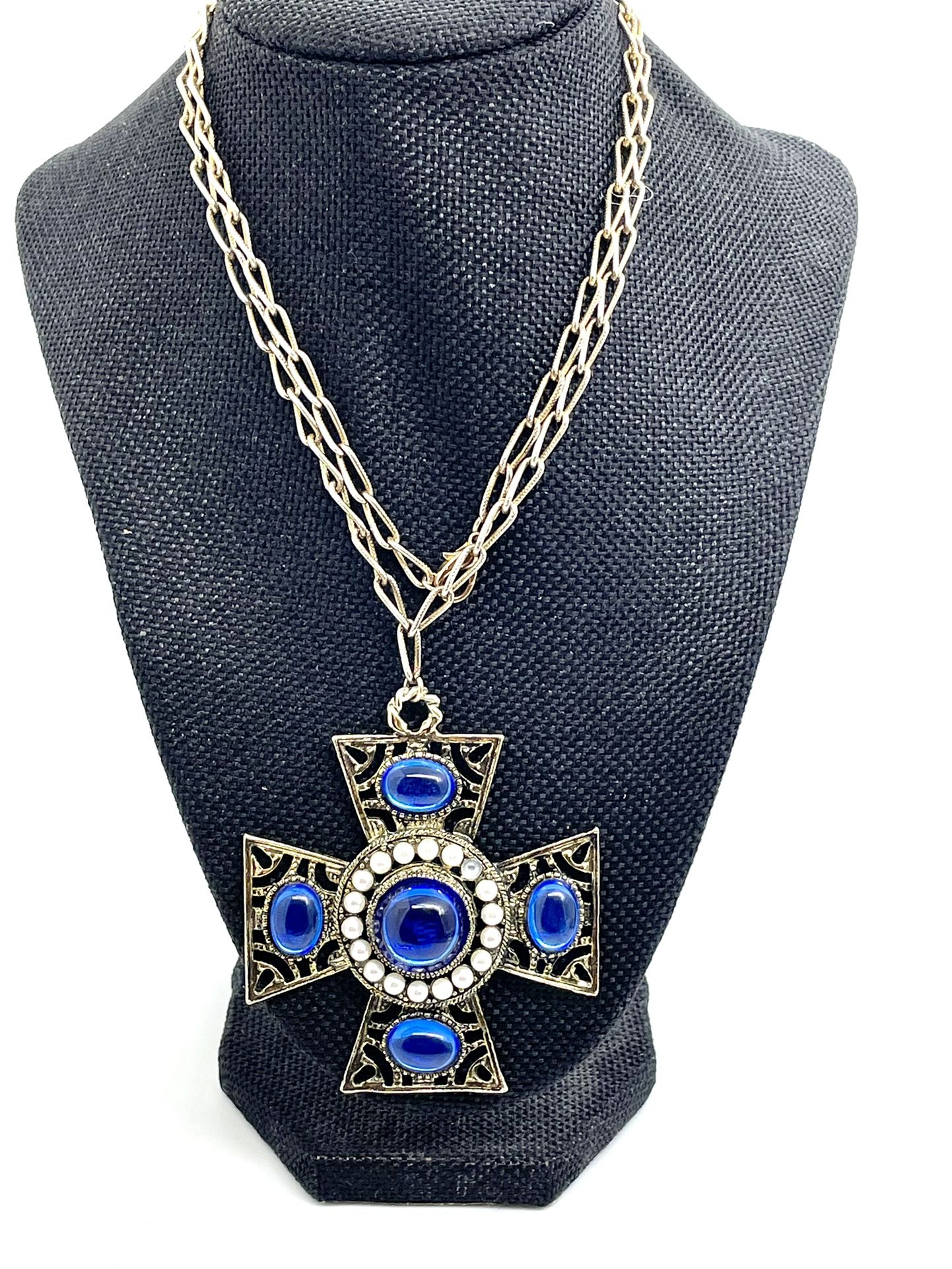 Boho Sapphire Cross Necklace 