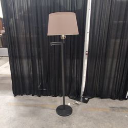 Black Metal Swing Arm Floor Lamp with Fabric Shade