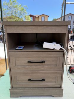 Gray Wood Nightstand with 2 Drawers