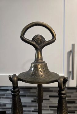 Vintage Wrought Iron Fireplace Tool 4 Pc Stand Poker Brush Shovel Mediterranean.           