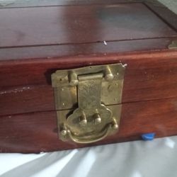 Antique Solid Wood With Brass Handle Jewelry Box
