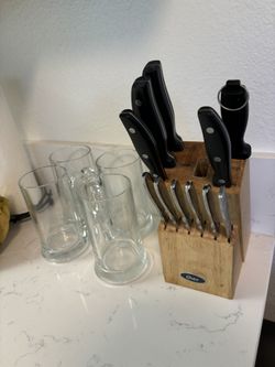 Knife Block Set And 4 Beer Mugs