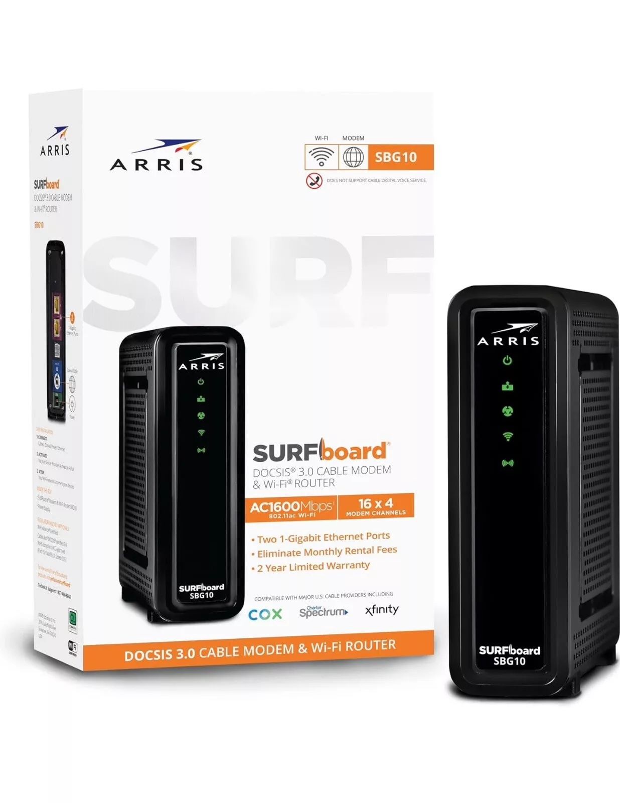 ARRIS SURFboard SBG10 DOCSIS 3.0 16 x 4 Gigabit Cable Modem & AC1600 Wi-Fi