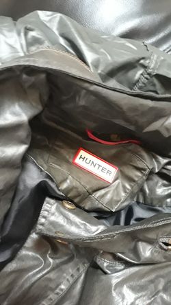 Olive green Hunter rain jacket.