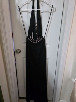 Black Halter Maxi Dress with Rhinestone Detail