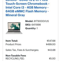 Lenovo Laptop  15.6 In. Touch Screen 