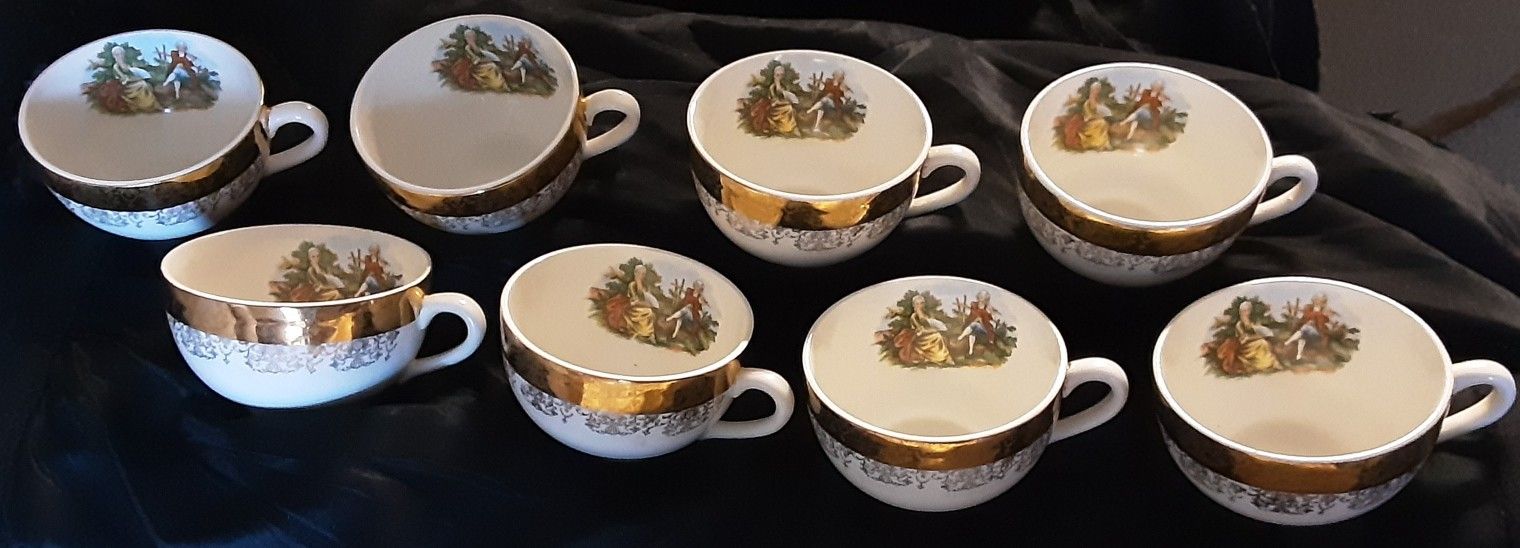8 Beautiful Crest O Gold Sabin's Cups Warranted 22K Porcelain USA (offers welcome)