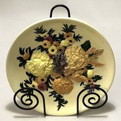 Vintage Chalkware Floral Hanging Plate Farmhouse Cottage Decorative Accent