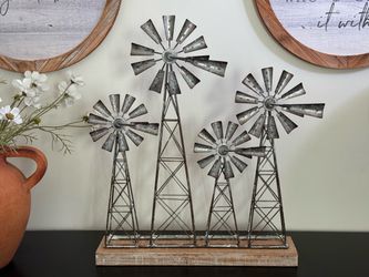 Rustic Metal Windmill Decor