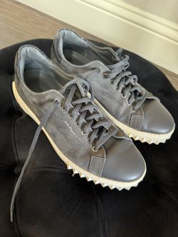 Ferragamo Men's Cube Low Top Sneakers Grey Leather and Suede Size 11.5 M 100%