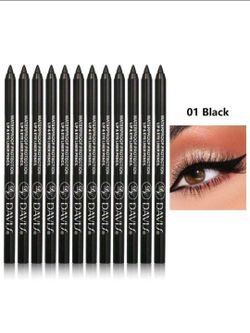12 Set DAVIS Waterproof Protection Lip & Eye Liner Pencil - Black