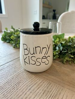 Bunny Kisses Easter Ceramic Black/White Canister 6” Candy Ceramic Canister