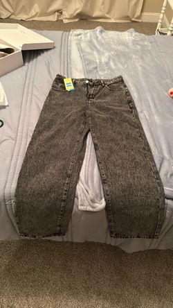 Gray Acid Wash Wide Leg Jeans