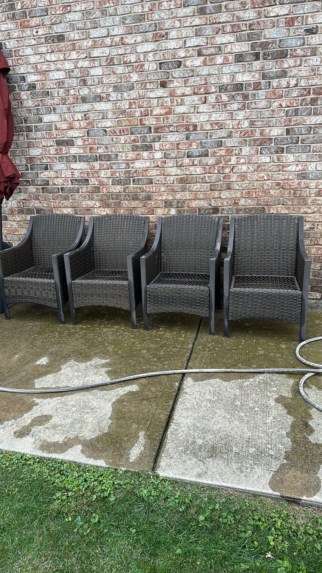 Outdoor Wicker Chairs, Table And Umbrella