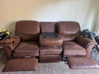 Brown 3-Seat Reclining Sofa with Cup Holders