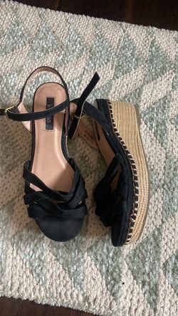 Black Espadrille Platform Wedge Sandals.