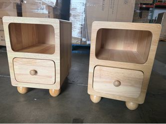 Wood Nightstand Slim Bedside Table Narrow Side Table Small Night Stand with Drawers and Half Open Storage End Table for Living Room Office(15”x12”x18.
