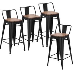24 Inch Bar Stools Set of 4 Industrial Metal Barstools Counter Height Bar Stool with Backs for Home Kitchen (24 inch, Black)