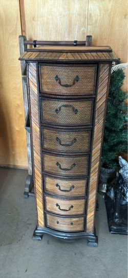 Small wood and wicker chest