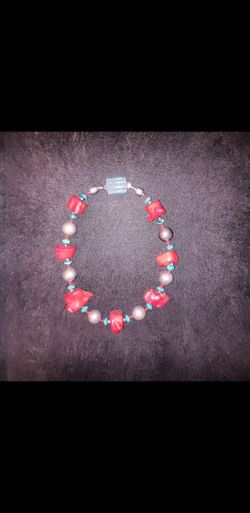 Large Chunky Coral Turquoise Silver  Necklace