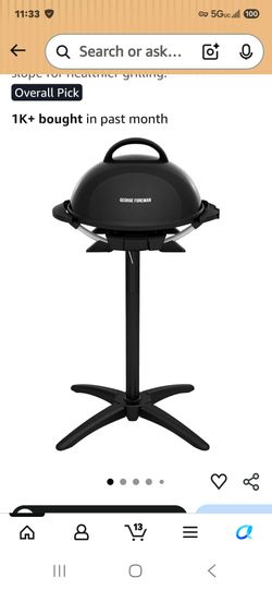 George Foreman Indoor/Outdoor Electric Grill with Stand, 15-Serving
15-serving electric grill with removable stand, 5 heat settings and fat-removing s