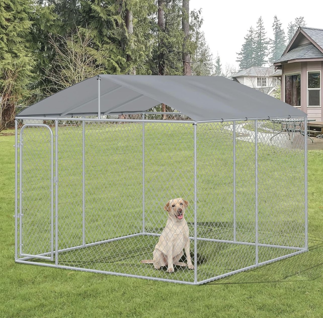 Dog Kennel Outdoor with Waterproof Canopy