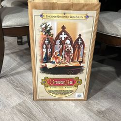 Porcelain Nativity Set With Screen