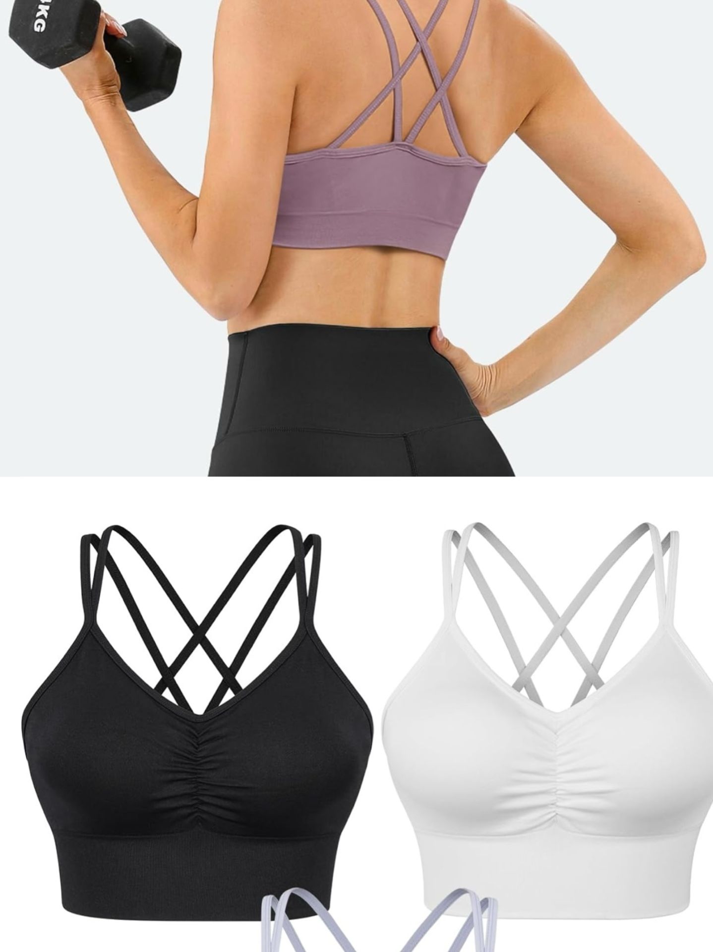 Women Strappy Sports Bra Cross Back Medium Supports Seamless Removable Padded Yoga Bra for Workout Fitness Black color: XS, M, XL/XXL White color: XXL