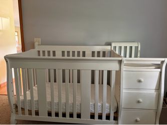 convertible, solid wood crib, and changer  with mattress