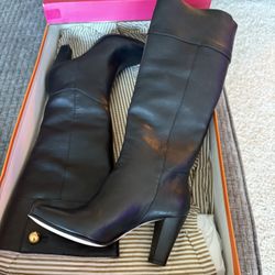 Kate Spade Belinda black leather knee-high heeled boots