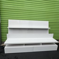 Beautiful White Floating Shelf Tv Stand Television Table Media Center Console Modern Contemporary 