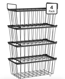 iSPECLE Freezer Organizer Bins - Fits 7 Cu.Ft Chest Freezer, 4 Pack Stackable Wire Baskets (14.7" Length) Easy Get Bottom Food with Handle, Deep Freez