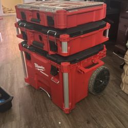 Milwaukee Pack out Tool Boxes 3 Piece With 3 Milwaukee Power tools 