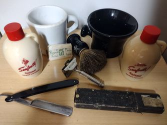 Antique shaving straight razor and shaving kit