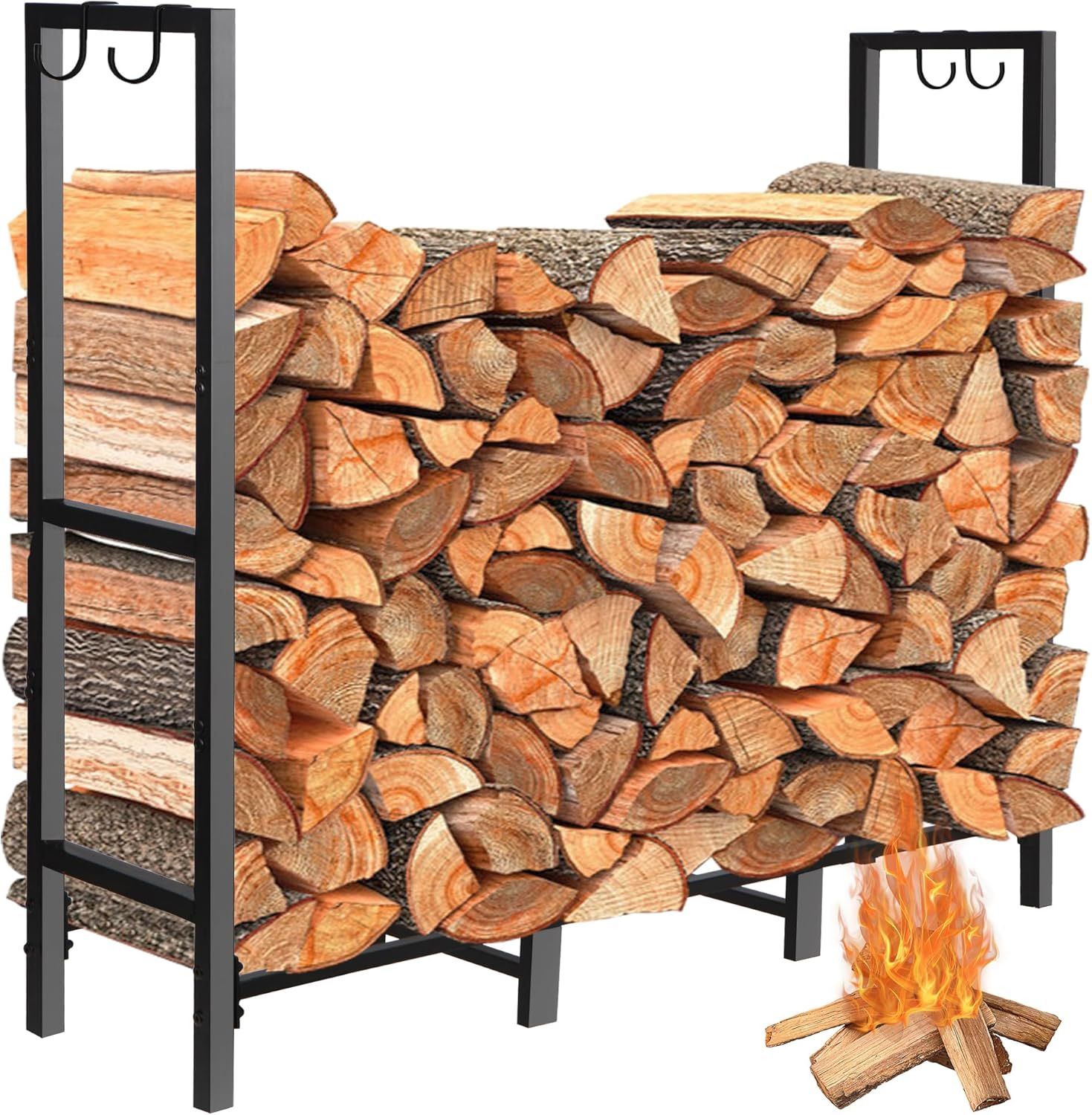 Firewood Rack - Outdoor Indoor Fireplace Wood Storage Holder,4x4 ft.- Heavy Duty