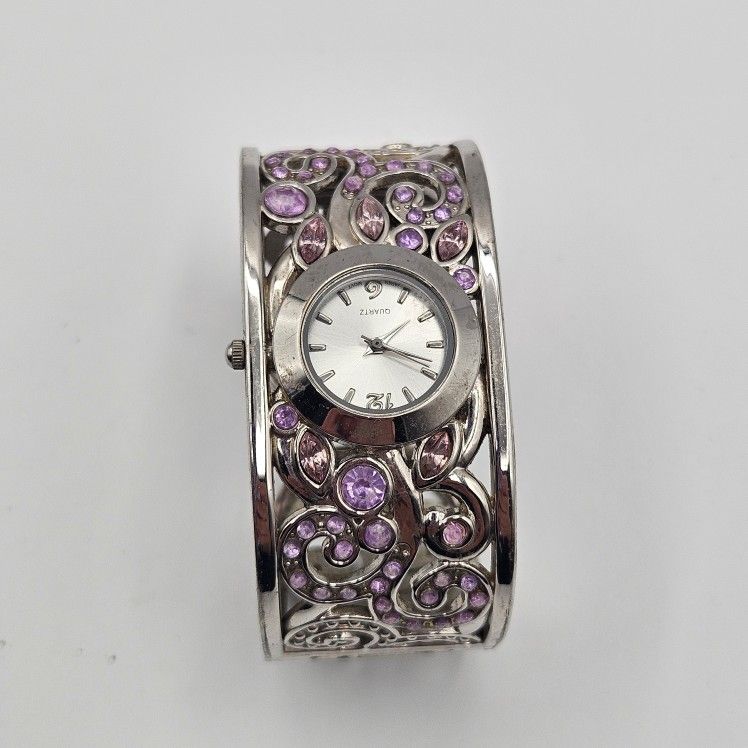 Vtg Silver Clamp braclet watch ( lavender)